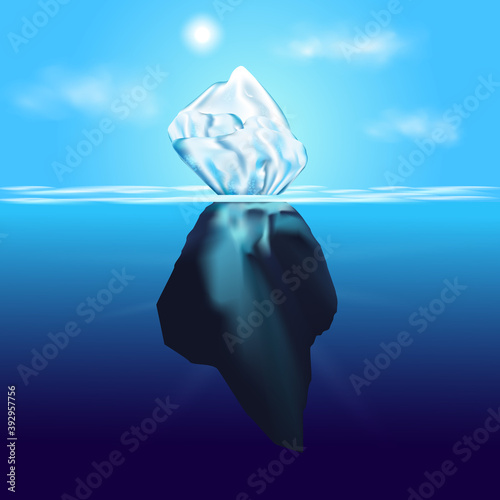 
Iceberg floating among ice floes in the blue Antarctic sea and clouds.WInter arctic landscape with blue pure water and snow hills.
