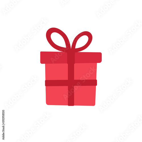 Vector flat cartoon red Christmas present box isolated on white background