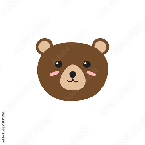 Vector flat cartoon hand drawn doodle colored bear face isolated on white background