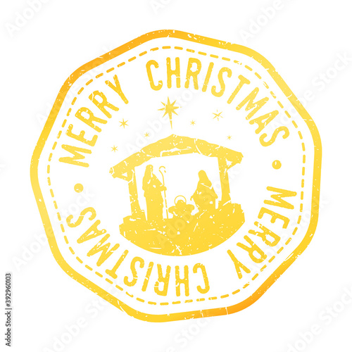 Merry Christmas Seal. Mail Santa Claus Vector Stamp Round Design illustration Silhouette.