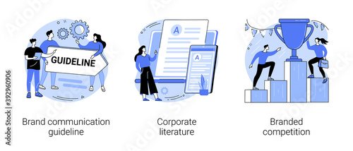 Visual identity abstract concept vector illustration set. Brand communication guideline, corporate literature, branded competition, media campaign, digital advertising, newsletter abstract metaphor.