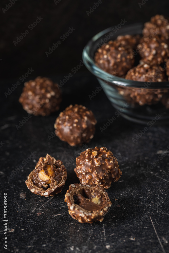 Sweet chocolate truffles. Tasty belgian pralines balls. Sweet chocolate truffles. Tasty belgian pralines balls.