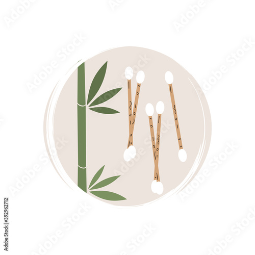 Cute logo or icon vector with ecological cotton buds, illustration on circle with brush texture, for social media story and highlights 