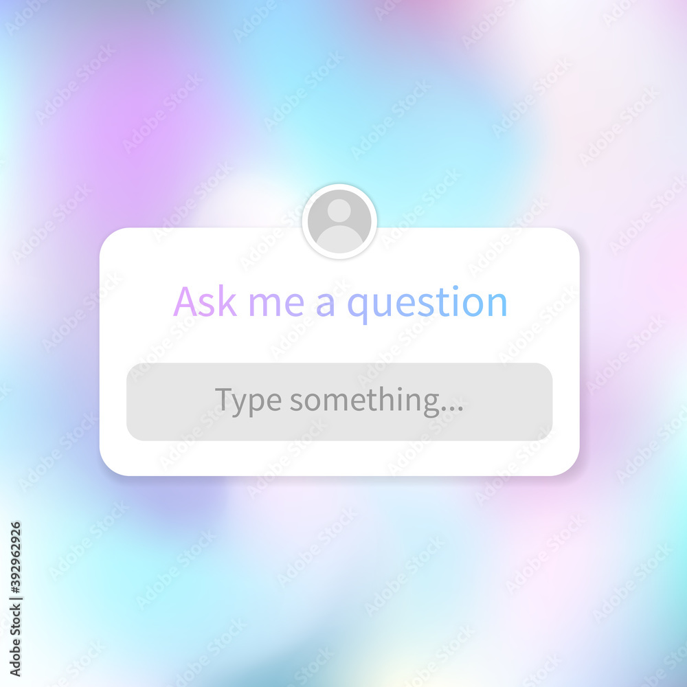 Ask me a question banner template for social media. Holographic iridescent background with interface for question and place for avatar. Place for issue and answer. Vector illustration