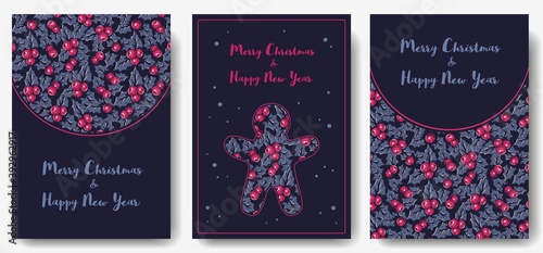 Wallpaper Mural Colored christmas party invitation, banner, poster or postcard with holly silhouette for the new year holiday. Winter illustration of holly for december design Torontodigital.ca