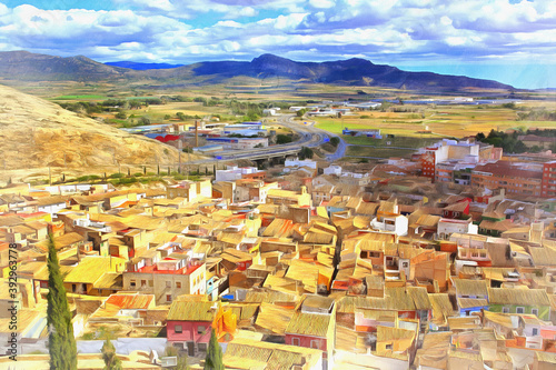 Nice cityscape aerial view colorful painting looks like picture