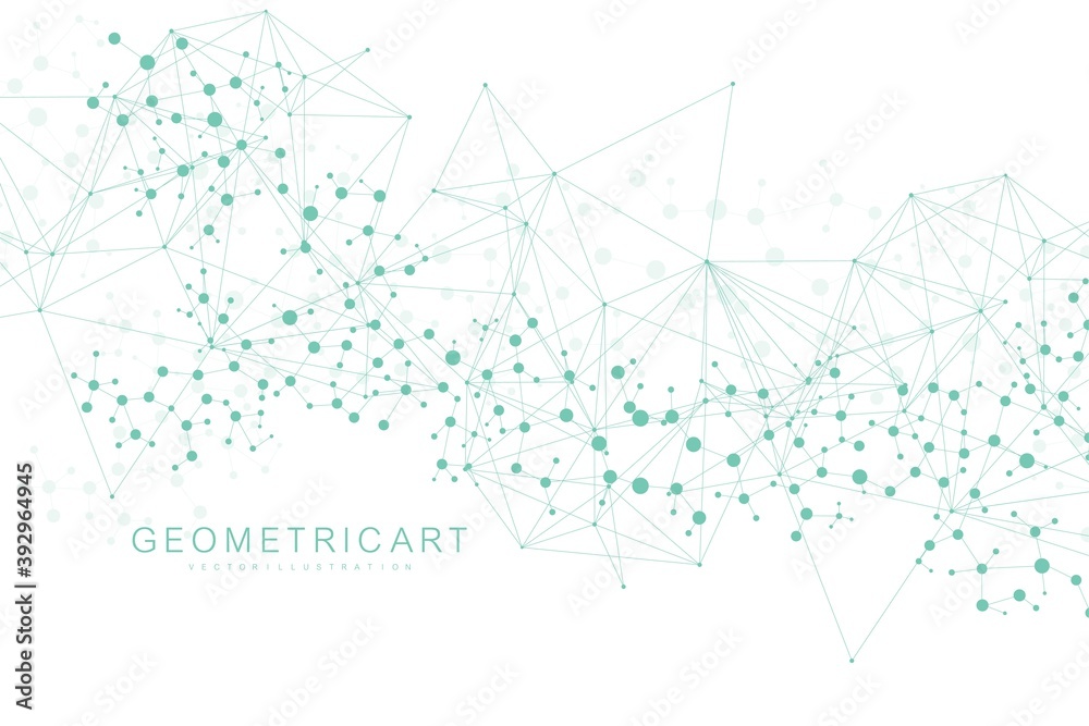 Obraz premium Structure molecule and communication. Dna, atom, neurons. Scientific concept for your design. Connected lines with dots. Medical, technology, chemistry, science background. Vector illustration.