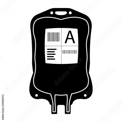 Blood donation plastic bag icon. Medical flat design black vector illustration.