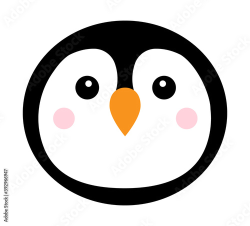Vector flat cartoon round penguin face isolated on white background