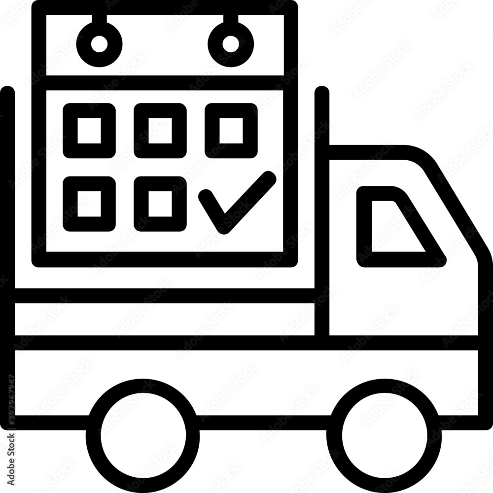 Delivery van with calendar showing the concept of delivery date or delivery scheduling, line vector icon
Delivery van with calendar showing the concept of delivery date or delivery scheduling, line vector icon