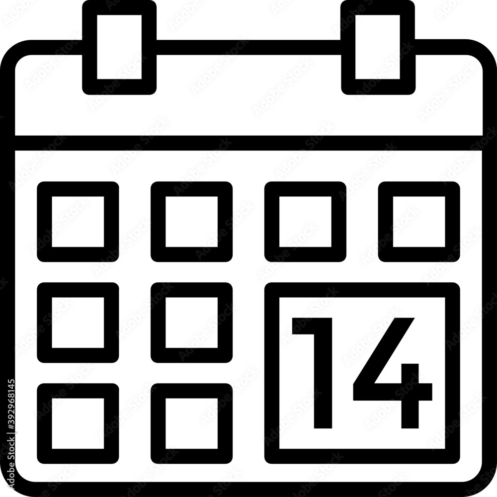 Calendar page with marked date 14, line vector icon Calendar page with marked date 14, line vector icon