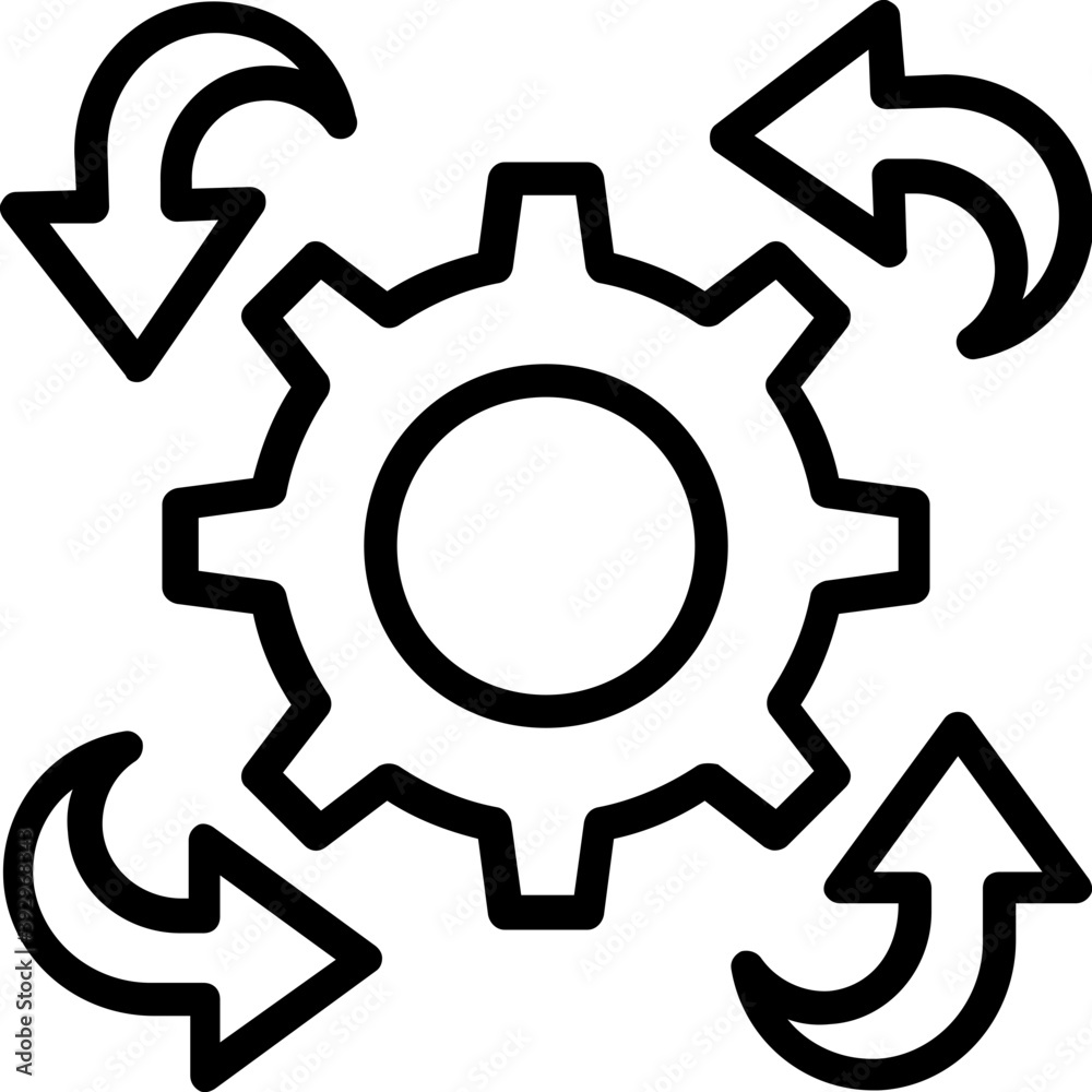 Gear with arrow motion for processing concept, line vector icon Gear with arrow motion for processing concept, line vector icon