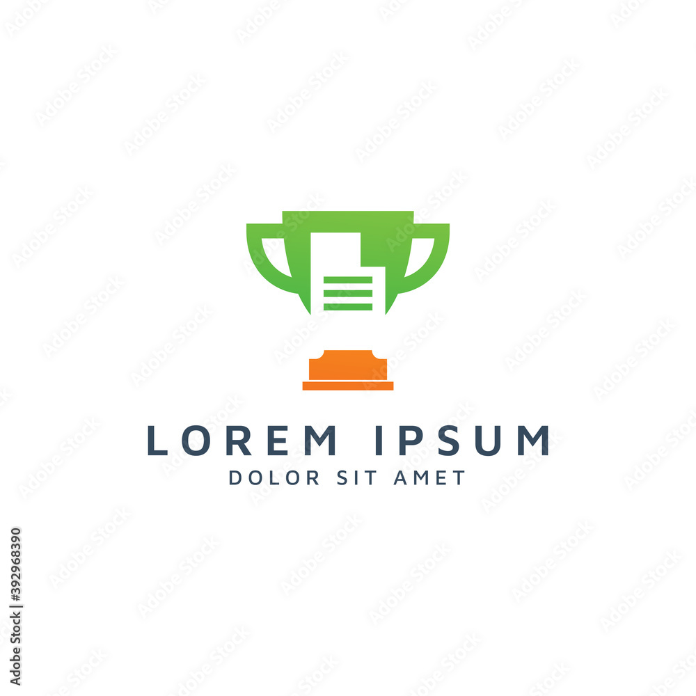 trophy and document negative space logo design trophy and document negative space logo design