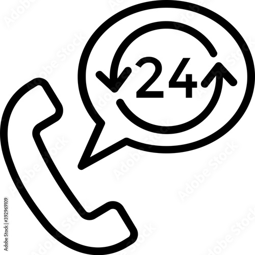 
Twenty four hour call service concept, line vector icon 
