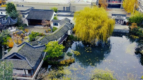 Aerial view Chinatown with autumn trees