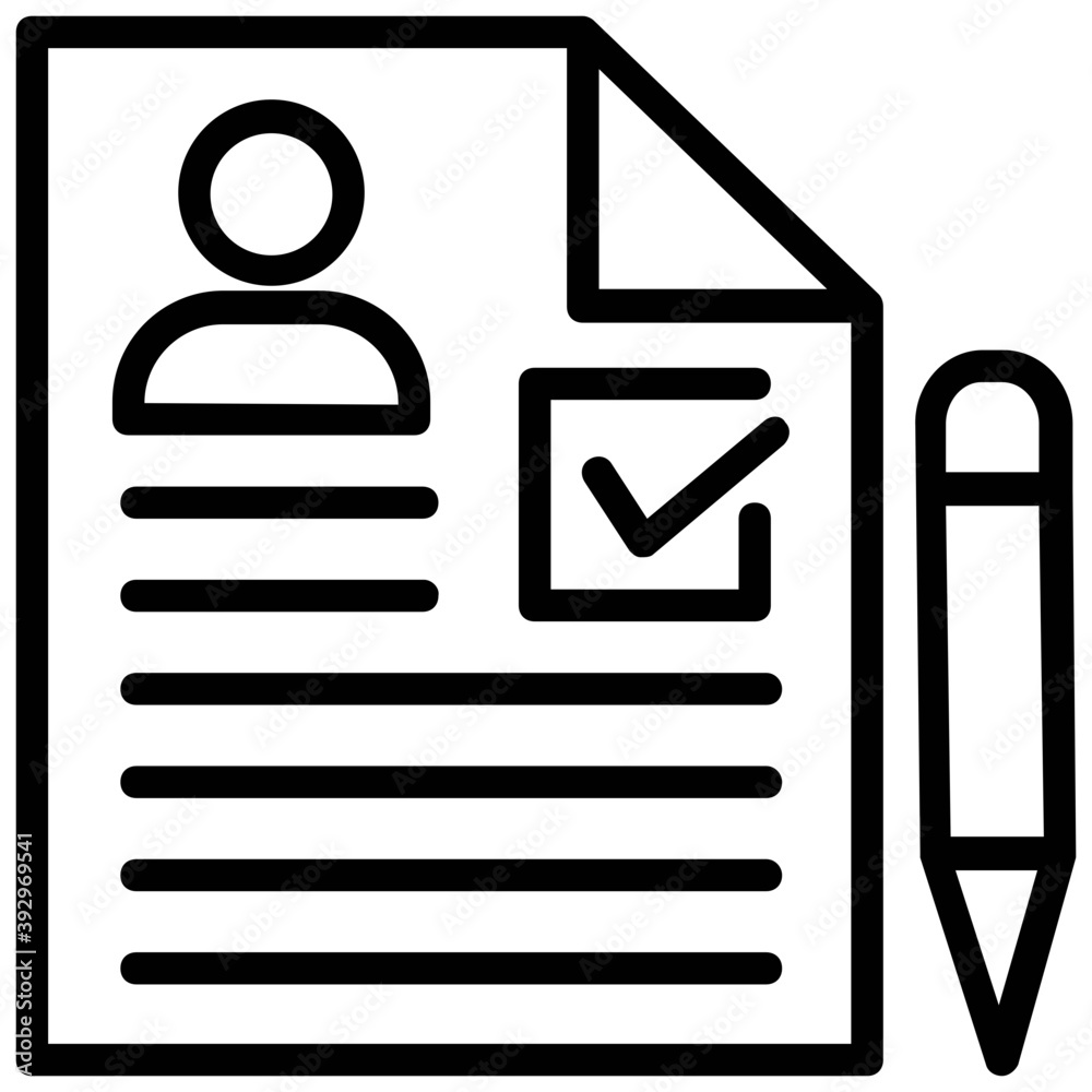 Clipboard with checklist and a pen, line vector icon Clipboard with checklist and a pen, line vector icon