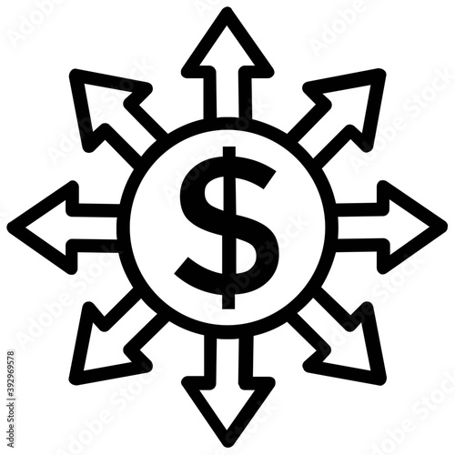 
A circle with dollar sign in the middle and outward arrows symbolising budget spending
