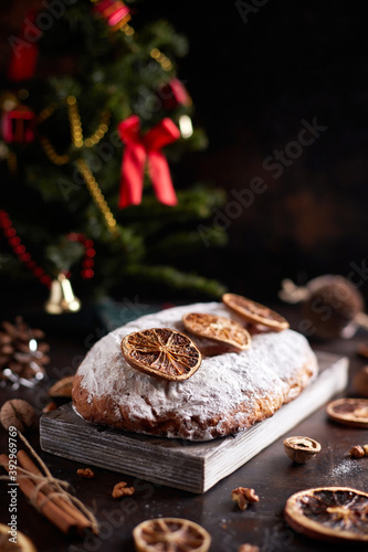 Traditional German Christmas baking - Stollen. National German food