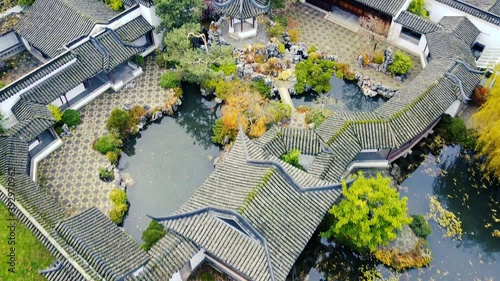 Top down view of Chinatown in Vancouver on a cloudy autumn day