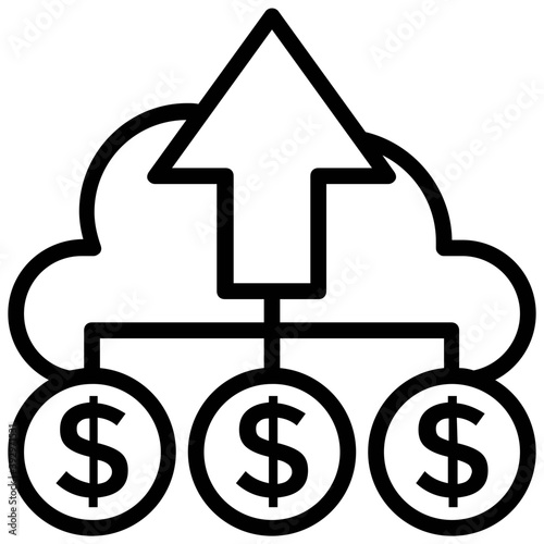 
Dollar network with cloud and uploading arrow, cloud fundraising concept
