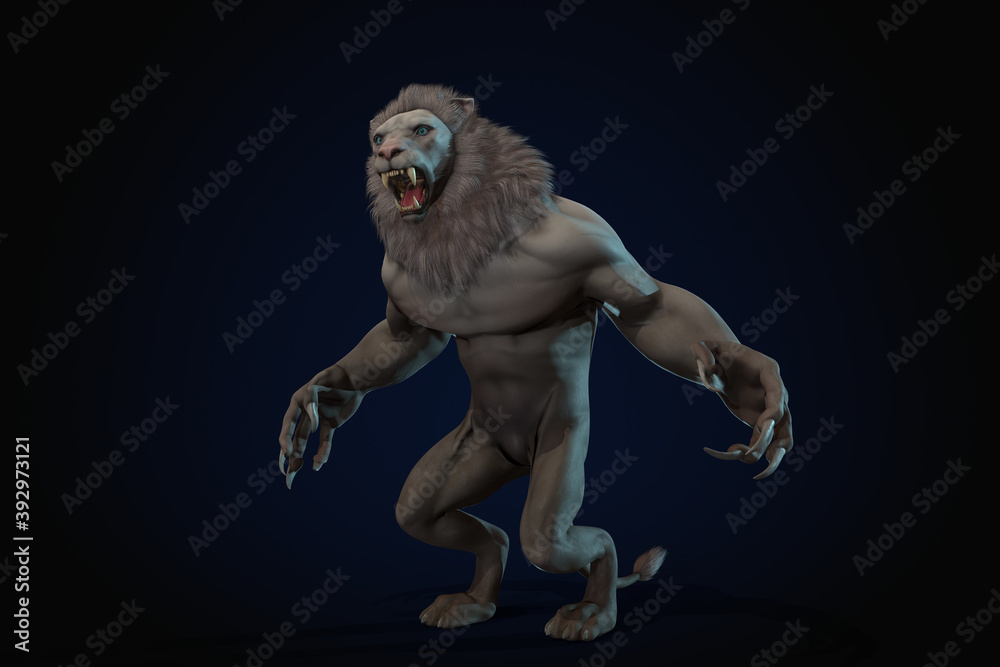 Fantasy character Humanoid Lion in epic pose - 3D render Fantasy character Humanoid Lion in epic pose - 3D render