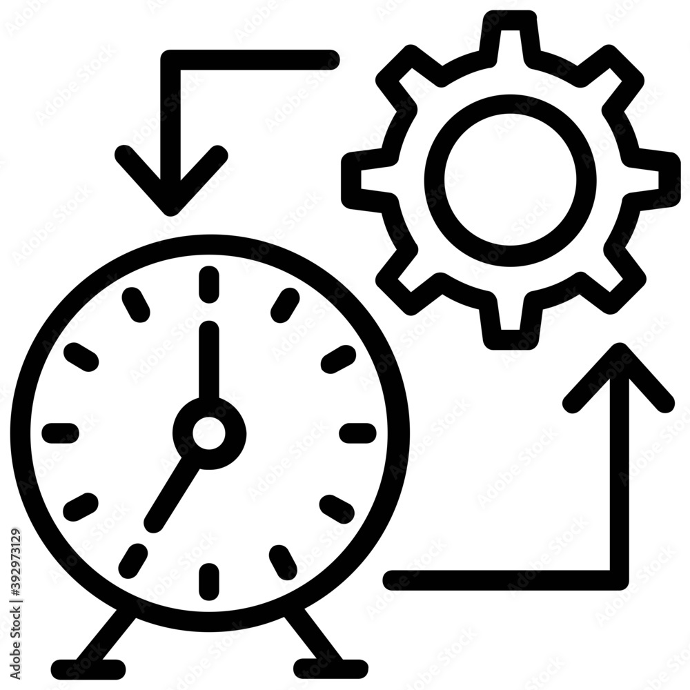 Alarm clock connecting with gear wheel, concept of time management line icon
Alarm clock connecting with gear wheel, concept of time management line icon
