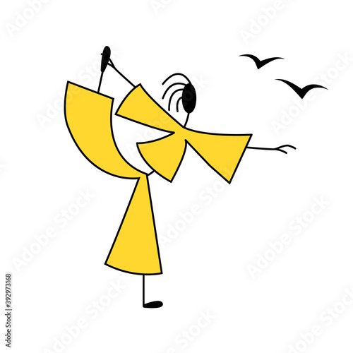 Person doing yoga pose. Lord of the dance pose Natarajasana. Hand drawn vector illustration. Casual design.