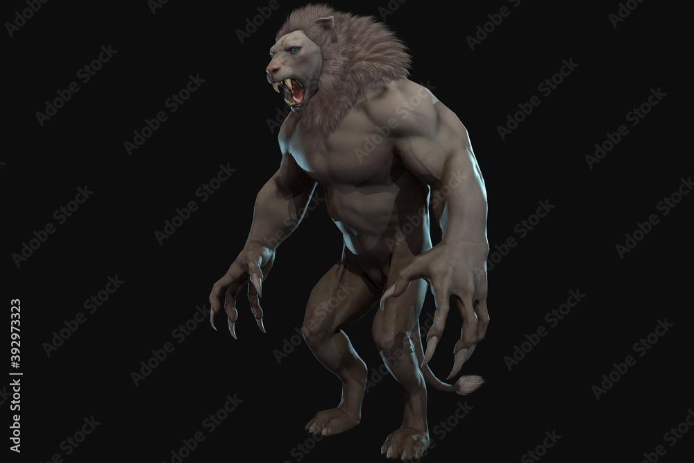 Fantasy character Humanoid Lion in epic pose - 3D render Fantasy character Humanoid Lion in epic pose - 3D render