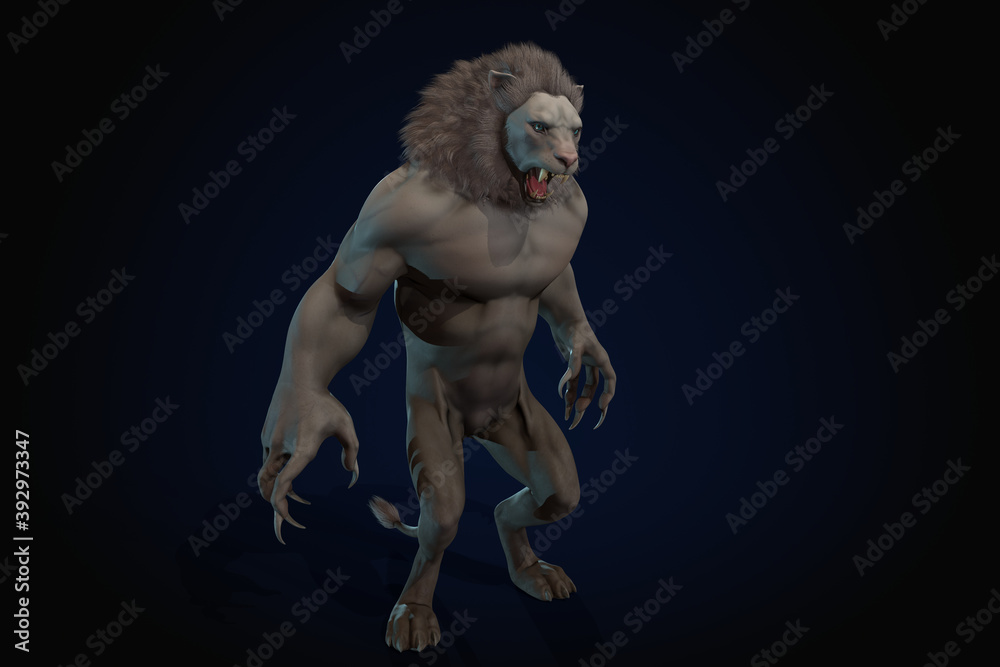 Fantasy character Humanoid Lion in epic pose - 3D render Fantasy character Humanoid Lion in epic pose - 3D render
