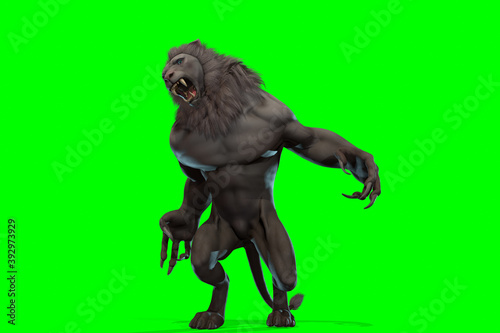 Fantasy character Humanoid Lion in epic pose - 3D render