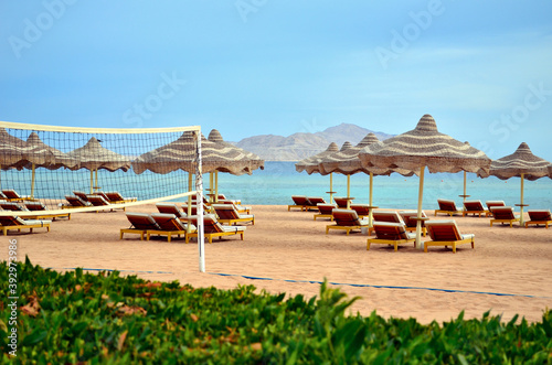 Beautiful beach on the hotel first line in Egypt photo