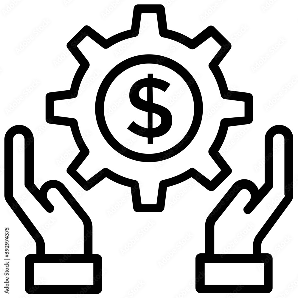 A gearwheel with dollar sign in it symbolising business management line icon
A gearwheel with dollar sign in it symbolising business management line icon