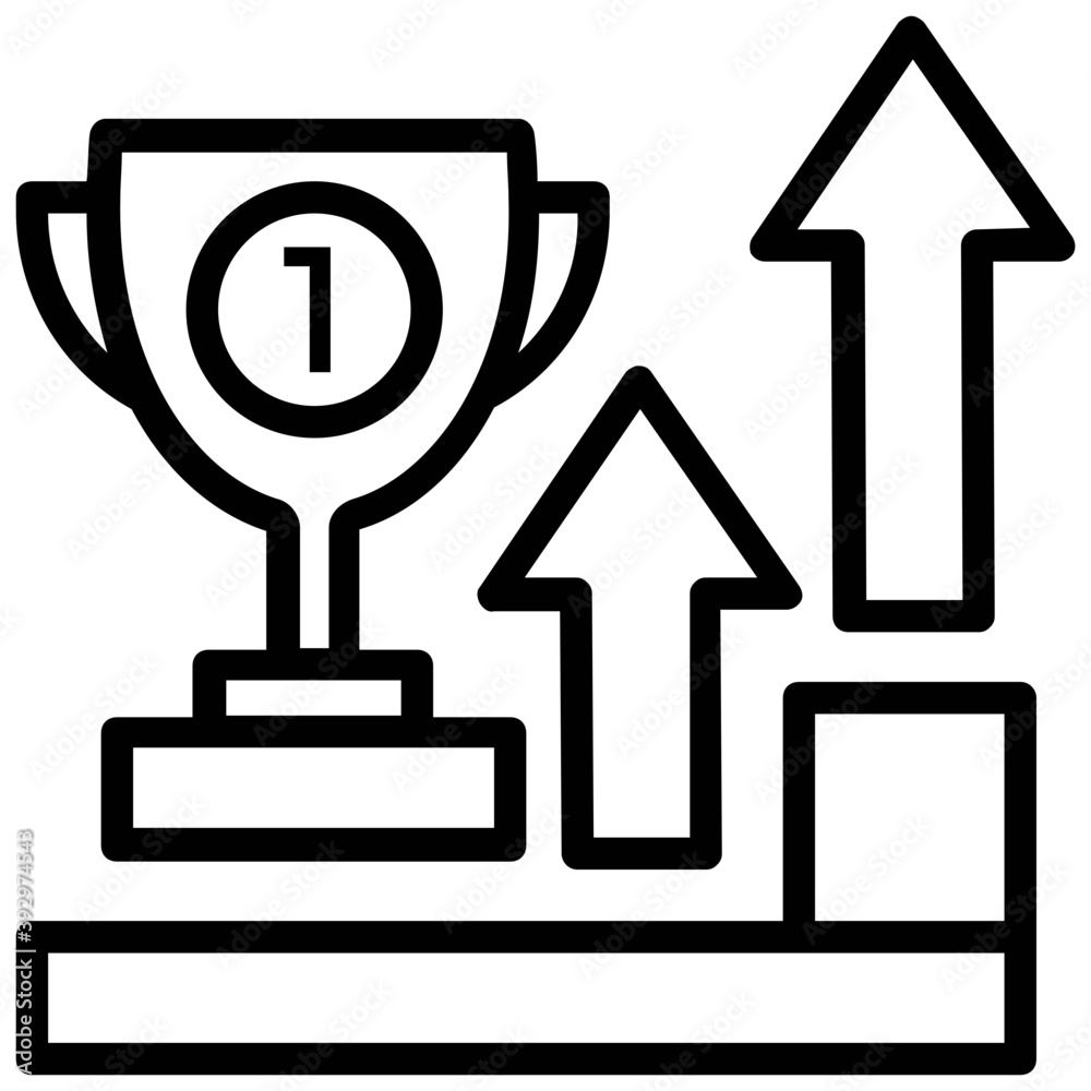 A trophy with upward arrows symbolizing achievement, line icon
A trophy with upward arrows symbolizing achievement, line icon