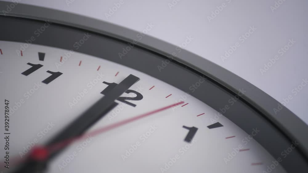 Close up of a ticking clock on white background, pointing midnight, time lapse Close up of a ticking clock on white background, pointing midnight, time lapse