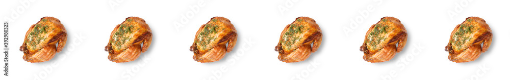 Seamless pattern of grilled chicken sprinkled with spices on a white background. The view from the top. Original packaging design Seamless pattern of grilled chicken sprinkled with spices on a white background. The view from the top. Original packaging design