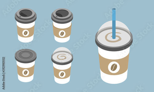 Set of Coffee Cup. Black, White, Brown cardboard Coffee Cup Mockup. Disposable plastic and paper vector template for Hot Drinks.