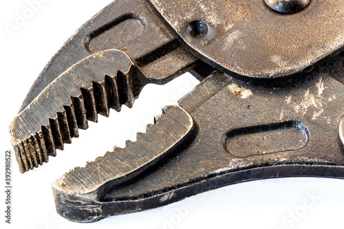 Close up of old used vice grips