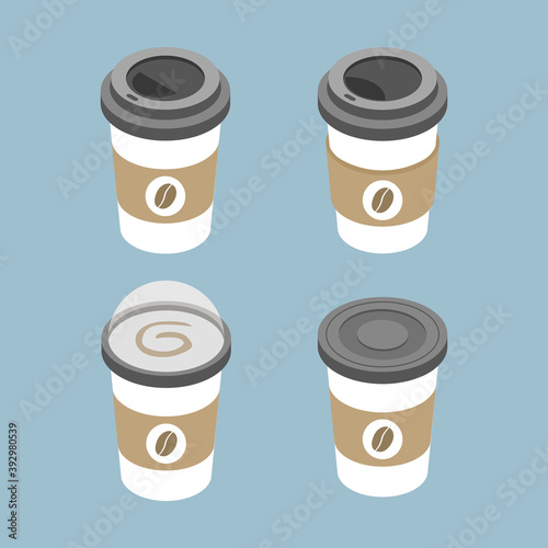 Set of Coffee Cup. Black, White, Brown cardboard Coffee Cup Mockup. Disposable plastic and paper vector template for Hot Drinks.