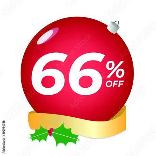 66% off. Sixty-six percent discount. Christmas sale banner. Red bubble with ornaments on a white background vector.