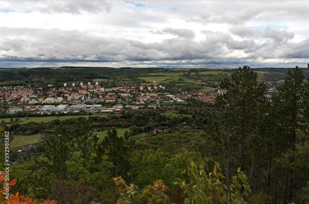 Fototapeta premium view at Jena at summer close to autumn at day from kernberge