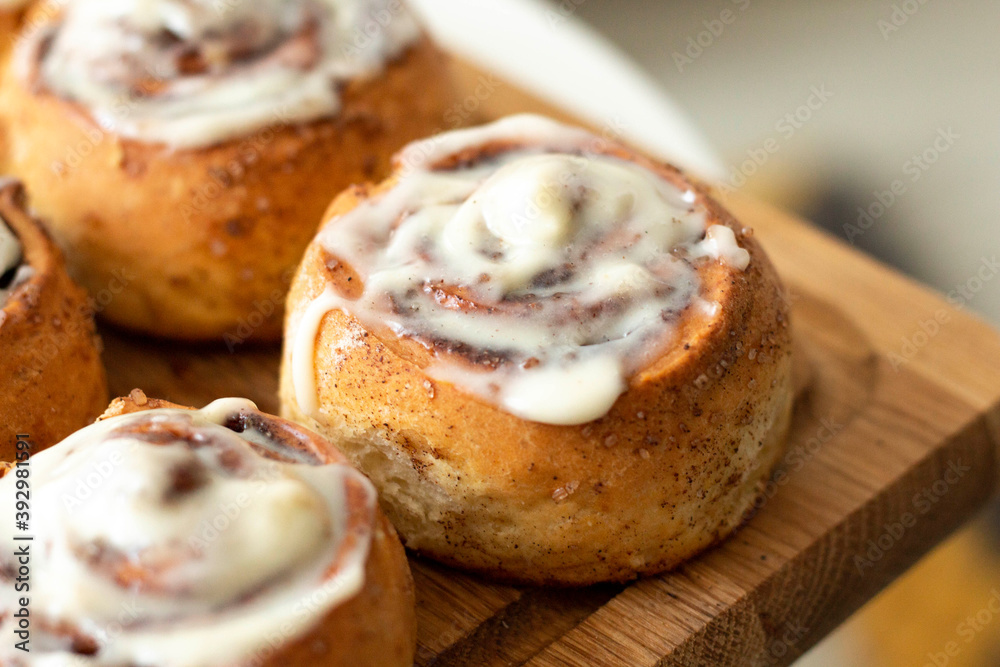 Cinnamon rolls on a wooden table
Cinnamon rolls on a wooden table