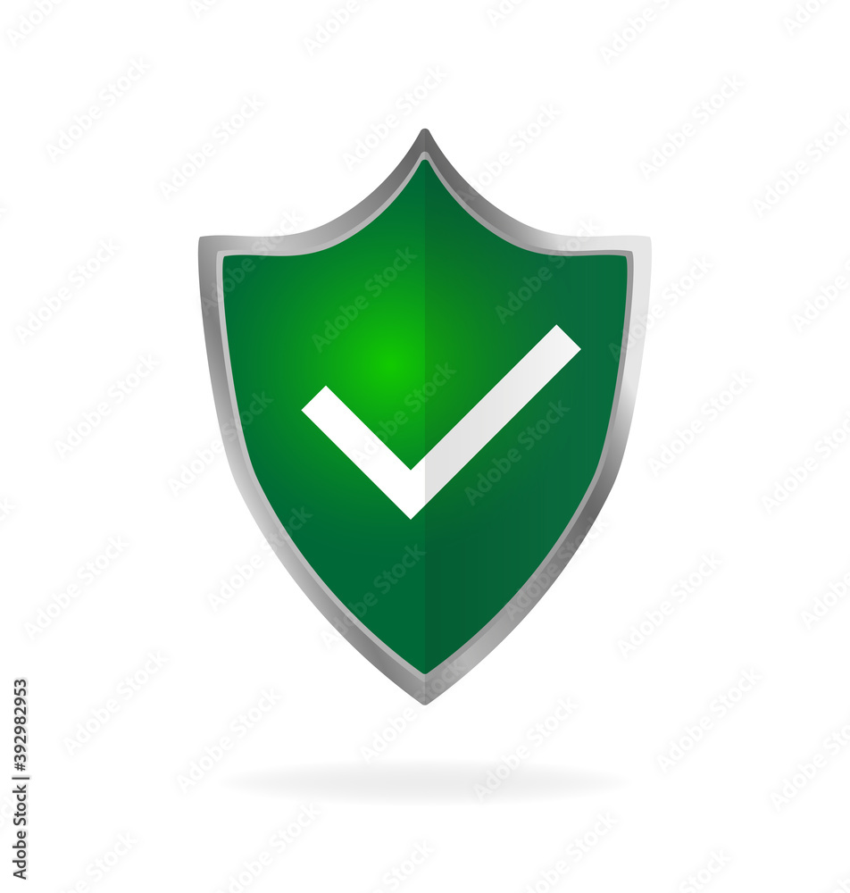 Modern flat icon with green approved shield. Isometric vector. Shield icon vector. Data secure. Modern flat icon with green approved shield. Isometric vector. Shield icon vector. Data secure.