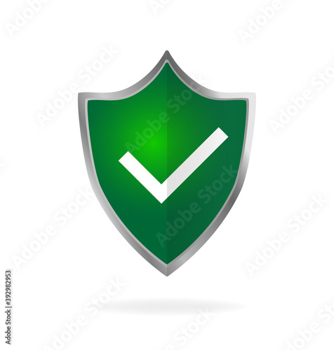 Modern flat icon with green approved shield. Isometric vector. Shield icon vector. Data secure.