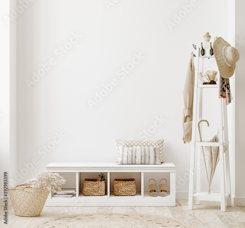 Fototapeta Naklejka Na Ścianę i Meble -  Wall mockup in white clear hallway interior, 3d render
