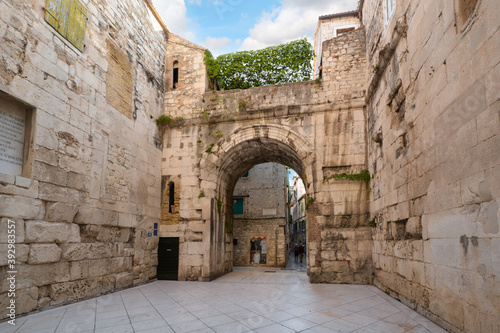 The ancient Golden Gate to the Diocletian's Palace section of Old Town Split, Croatia. photo