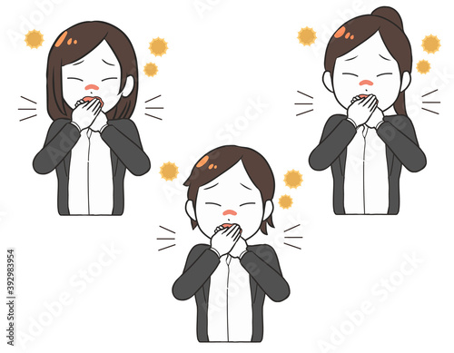 花粉症で激しくくしゃみをするOL　上半身
