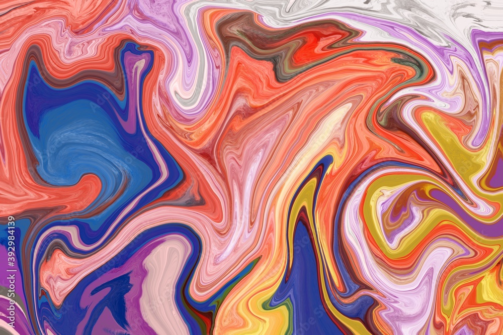 Obraz premium Abstract swirl marble paint fluid movement background of vibrant colors, inks, flowing paints.