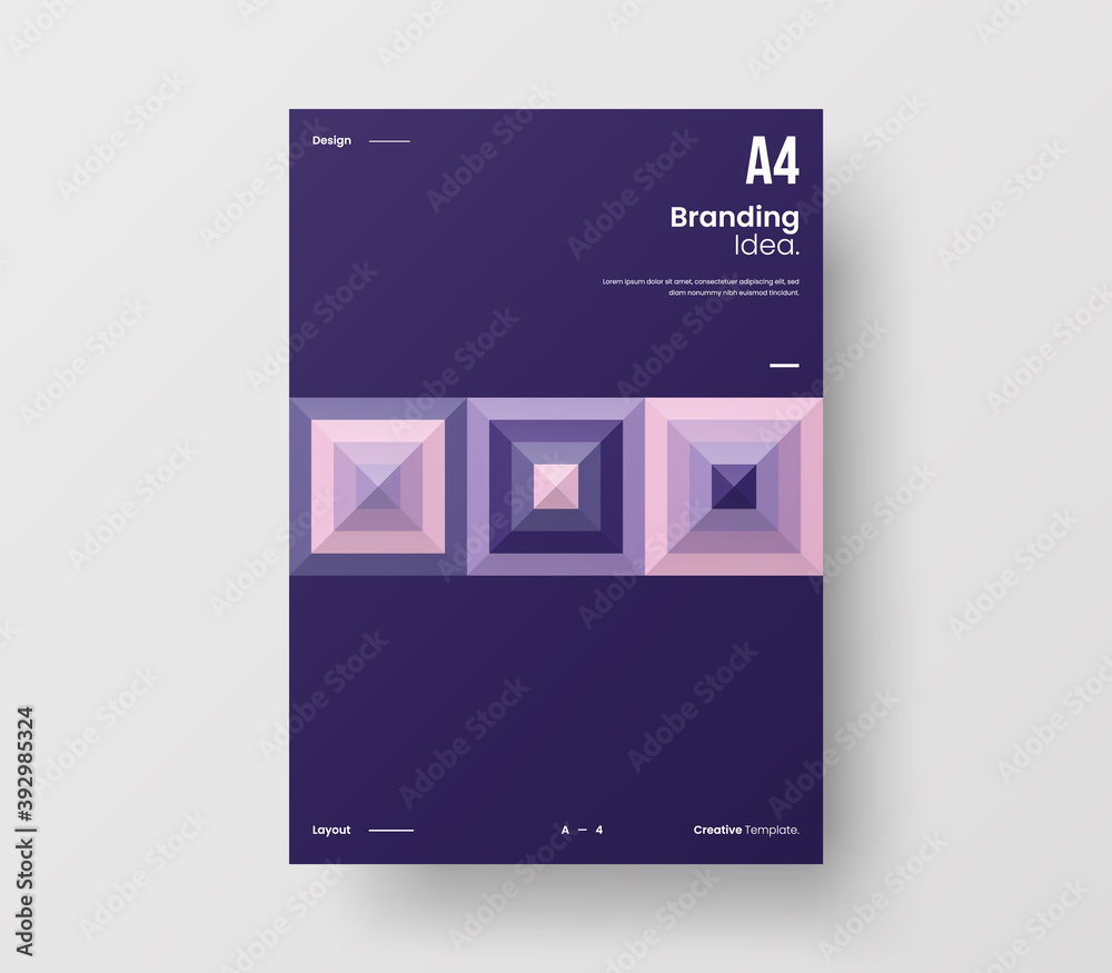 Fototapeta premium Brochure front page design layout. Vertical corporate identity A4 report cover. Modern abstract geometric vector business presentation illustration template.
