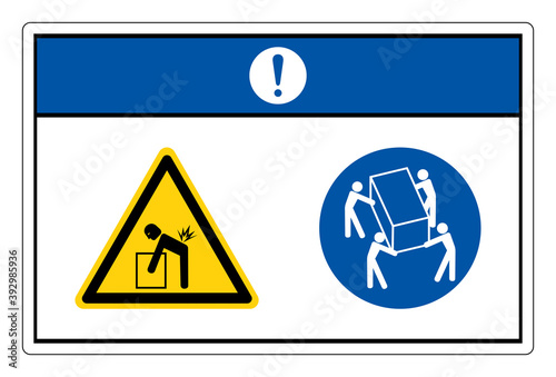 Notice Lift Hazard Use Four Person Lift Symbol Sign On White Background