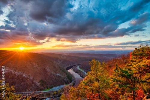 A View of the Sunset From the Peak at Mount Tammany at the Delaware Water Gap